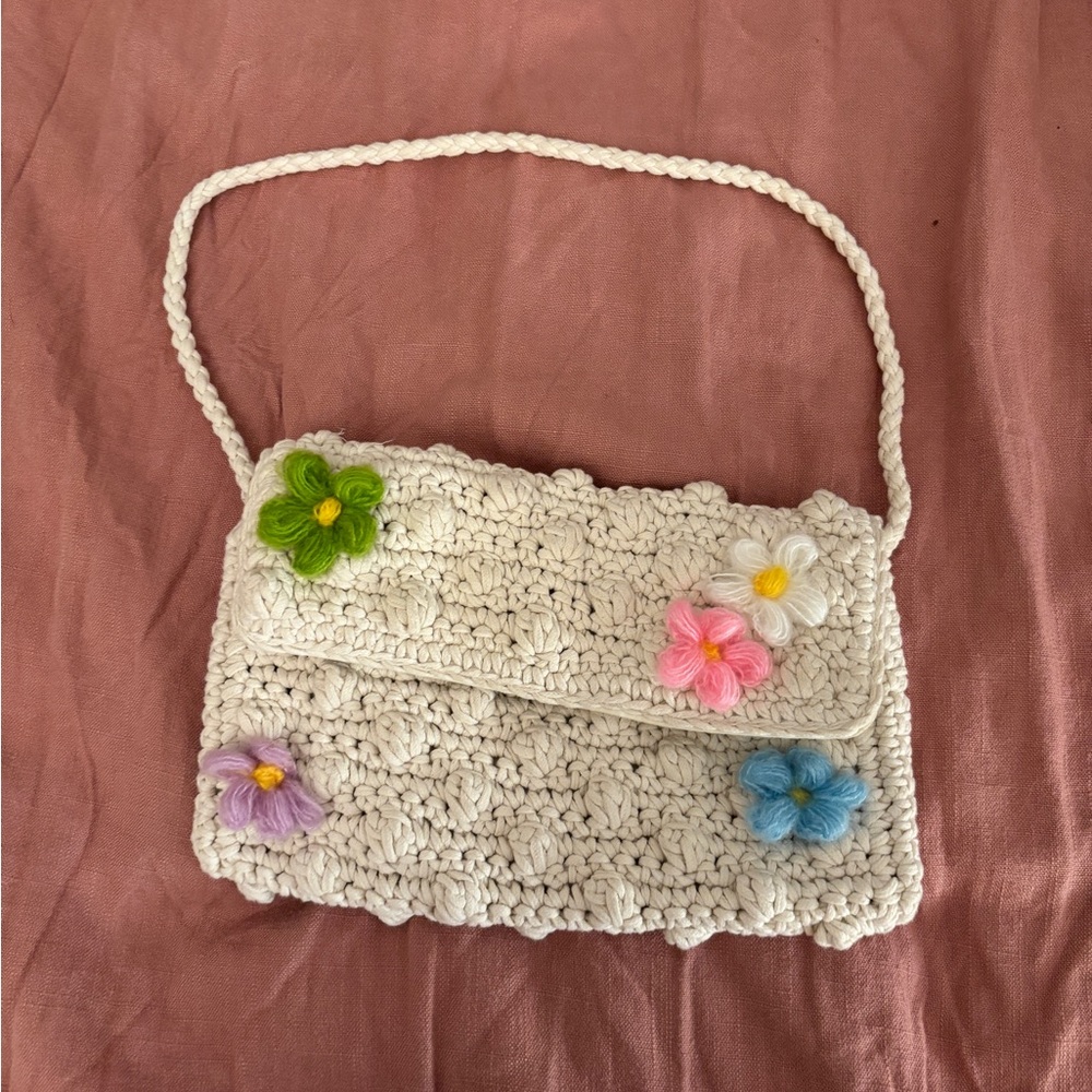 Urban Outfitters Cream Crochet Floral Clutch